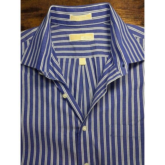 Michael Kors Button Down Shirt Men’s Blue White Striped Long Sleeve Size XL - Picture 1 of 6
